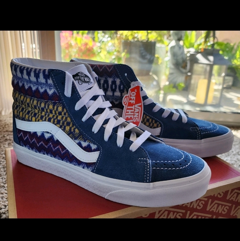 Vans Patterned Fair Isle Navy Suede Leather High-Tops 9.5 In Box Sneaker